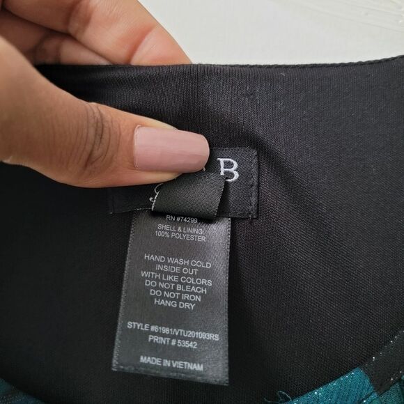 ALEXA B NITES Blue & Green Rose & Leaf Motif Gown Woven Metallic Silver Size 4 - Picture 5 of 9